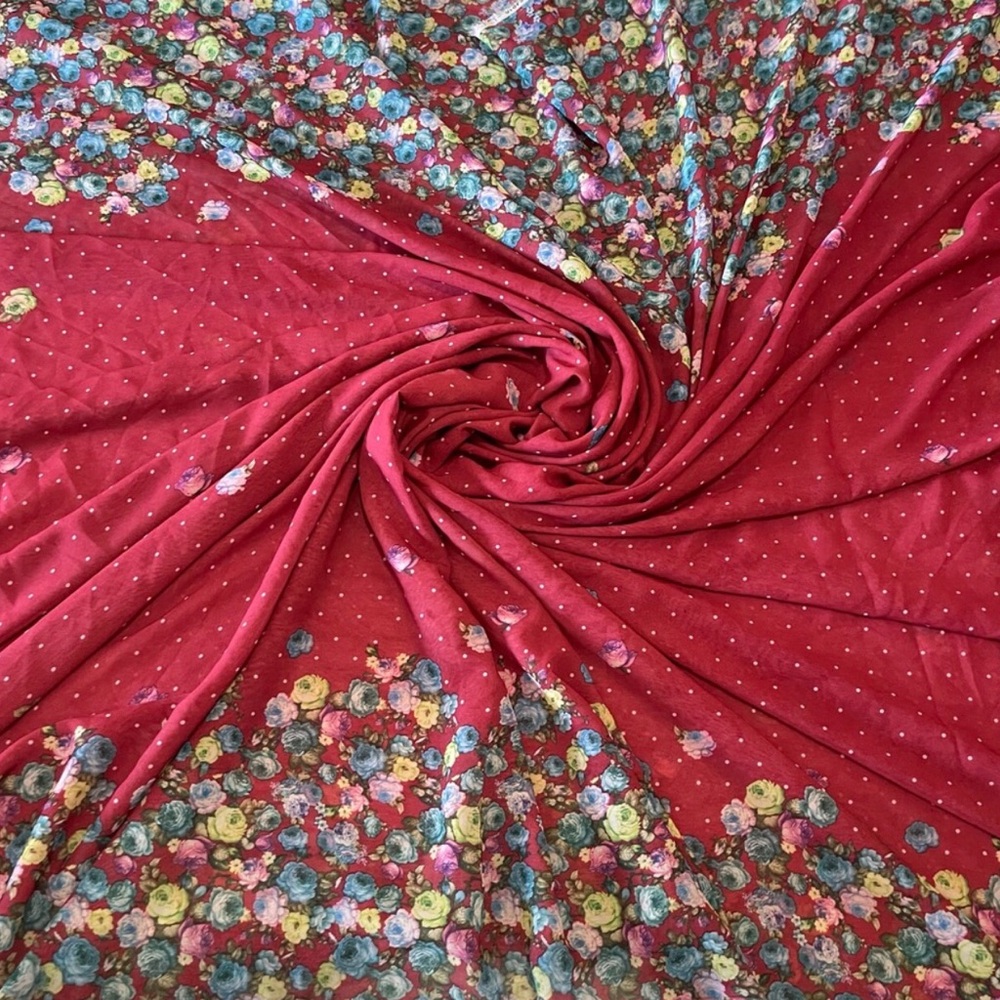 Floral Print Red Multicolor Chiffon Sheer Fabric